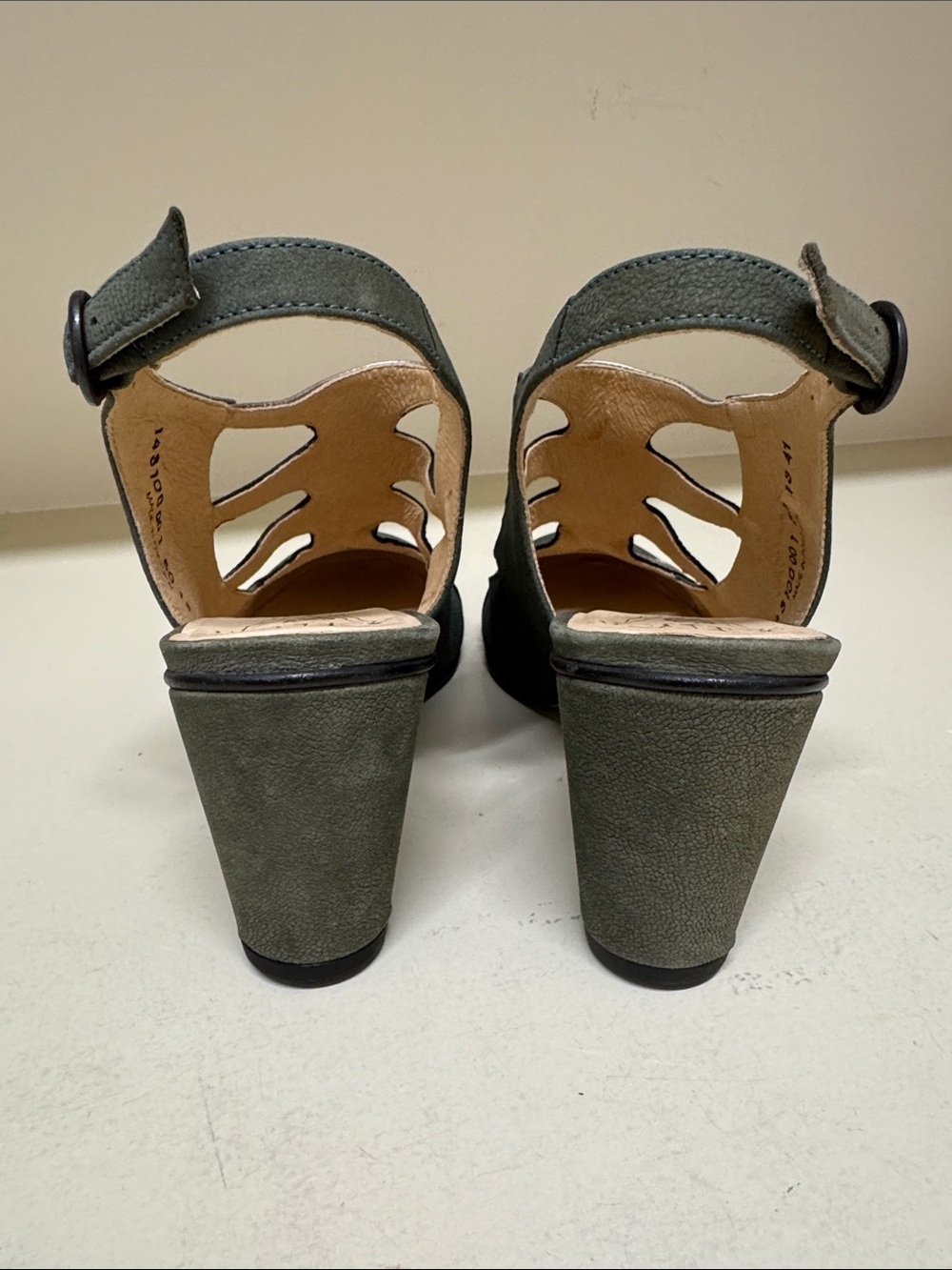 Fly London Green and Pewter Cutout Block Heel Pumps - Picture 3 of 8